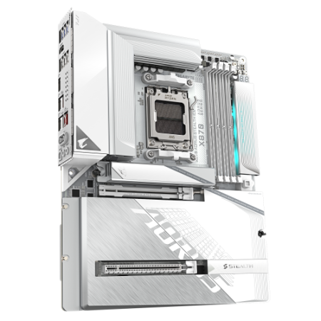 GIGABYTE X870 AORUS STEALTH ICE Placa Base – Compatible con procesadores AMD Ryzen 9000, VRM digital de 16+2+2 fases, hasta 8200