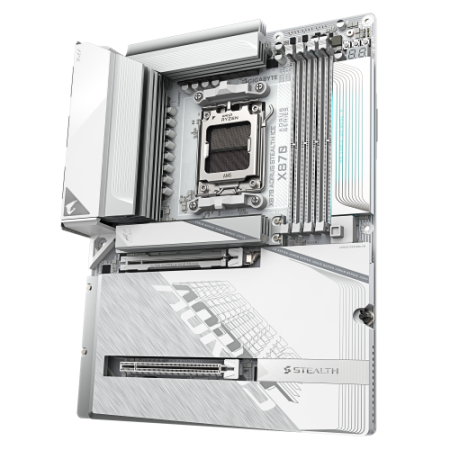 GIGABYTE X870 AORUS STEALTH ICE Placa Base – Compatible con procesadores AMD Ryzen 9000, VRM digital de 16+2+2 fases, hasta 8200