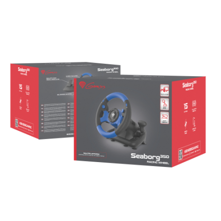 GENESIS Seaborg 350 Negro, Azul USB Volante + Pedales Nintendo Switch, PC, PlayStation 4, Playstation 3, Xbox 360, Xbox One, Xbo