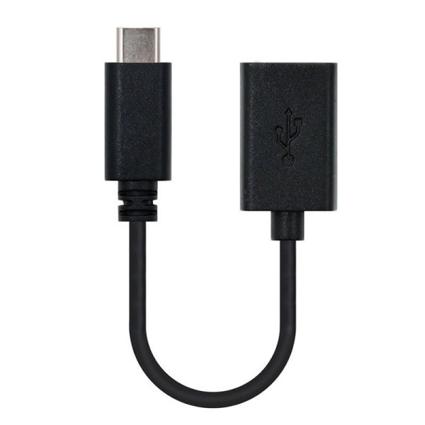 Cable USB 2.0 Tipo-C Nanocable 10.01.2400/ USB Tipo-C Macho - USB Hembra/ 15cm/ Negro