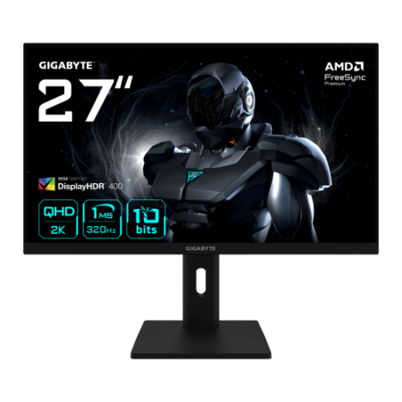 GIGABYTE G27Q3 Monitor Gaming 27” 2K QHD - 2560 x 1440, 320Hz, 1ms, 350 cd/m², FreeSync Premium, Display HDR400, HDMI 2.0, Displ