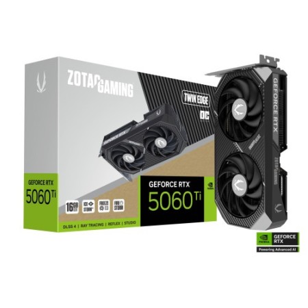 VGA ZOTAC RTX 5060 TI 16GB TWIN EDGE OC,NV,RTX5060TI,16GB,GDDR7,128BIT,1HDMI+3DP,2 VENTILADORES (ZT-B50620H-10M)