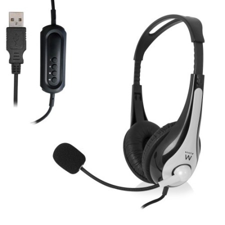 Ewent EW3565 auricular y casco Auriculares Alámbrico Diadema Llamadas/Música USB tipo A Negro, Blanco