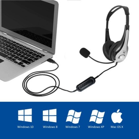 Ewent EW3565 auricular y casco Auriculares Alámbrico Diadema Llamadas/Música USB tipo A Negro, Blanco