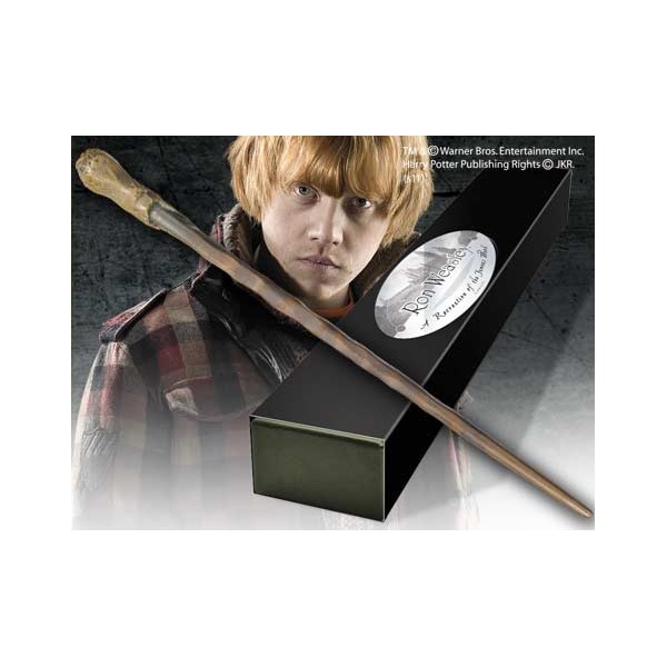 Replica the noble collection harry potter ron weasley varita con caja y placa de identificacion