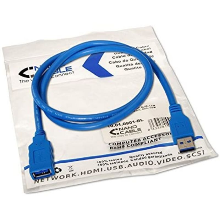 Cable Alargador USB 3.0 Nanocable 10.01.0901/ USB Macho - USB Hembra/ 1m/ Azul