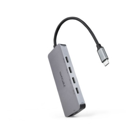 Nanocable Hub USB-C macho a 4 x USB-C hembra + USB-C PD 100W, Aluminio 10 cm, Gris
