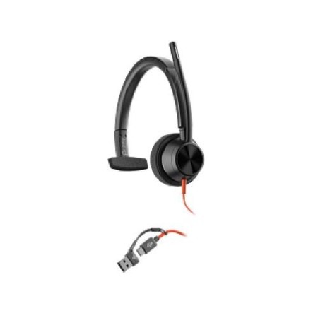 HP Poly Auriculares monoaurales Poly Blackwire 3315 con certificación Microsoft Teams USB-C + Conector de 3,5 mm + Adaptador USB