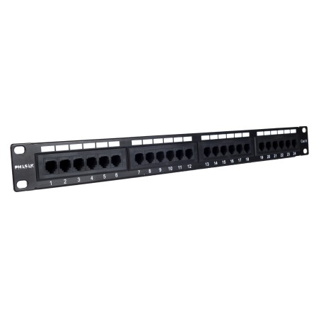 Panel transferencia para armario rack 19 pulgadas phasak utp rj45 cat. 6 dual 24p 1u negro pu 2420