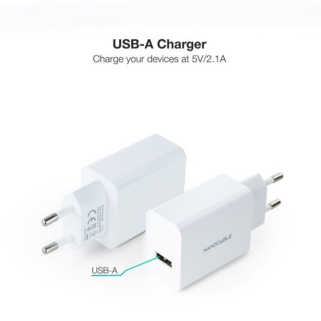 Cargador de Pared Nanocable 10.10.2003/ 1xUSB/ 2.1A/ Blanco