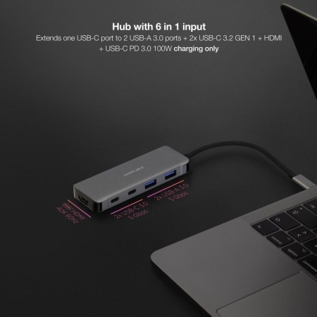 Docking Tipo-C Nanocable 10.16.1006/ 2xUSB/ 1xHDMI 4K/ 2xUSB Tipo-C/ 1xUSB Tipo-C PD