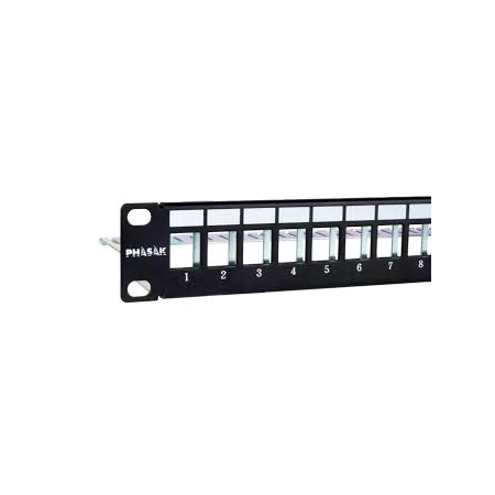 Panel frontal armario rack 19 pulgadas phasak para 24 conectores 1u con org. de cables ftp negro pa 3524