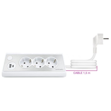 Regleta con Interruptor Nanocable 10.37.0013-W/ 3 Tomas de Corriente/ 1 USB/ 1 USB Tipo-C/ Cable 1.5m/ Blanca