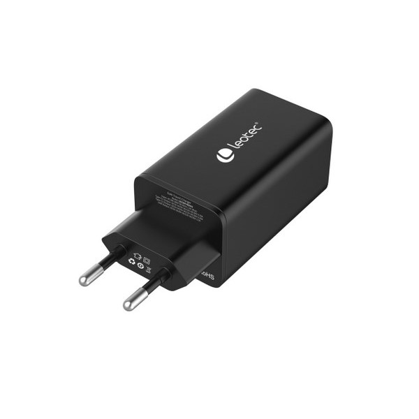 Cargador de pared leotec 65w carga rapida 2 usb tipo - c pd 1 usb - a negro