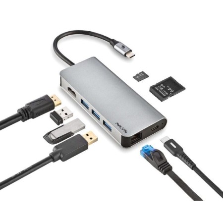 Docking USB Tipo-C NGS WonderDock8/ 3xUSB/ 1xUSB Tipo-C DP/ 1xHDMI/ 1xRJ45/ 1xLector Tarjetas SD