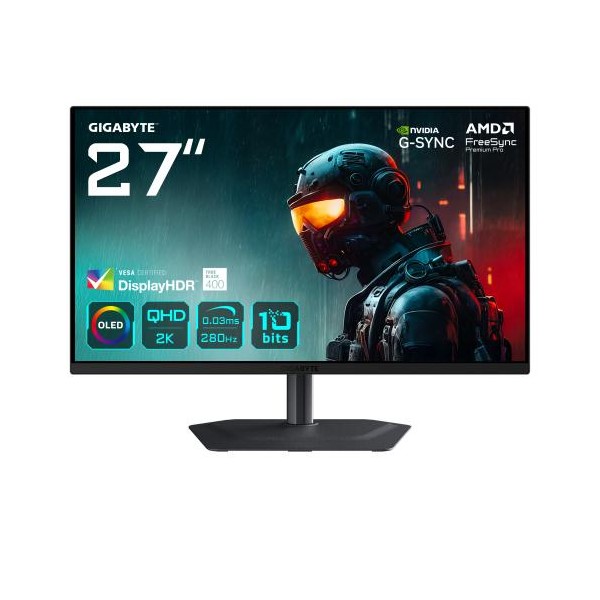 MONITOR GIGABYTE 27″ MO27Q2A,QD-OLED,2560X1440 (QHD),0.229PP,1.5:1,0.03MS,280HZ,2HDMI+1DP+3USB3.2+USB-C,ALTAVOCES