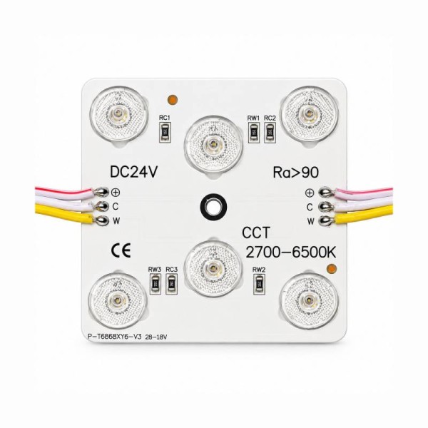 Módulo Led 68x68mm, lente 170°, DC24V, 5W, CCT, CRI a 90, P20
