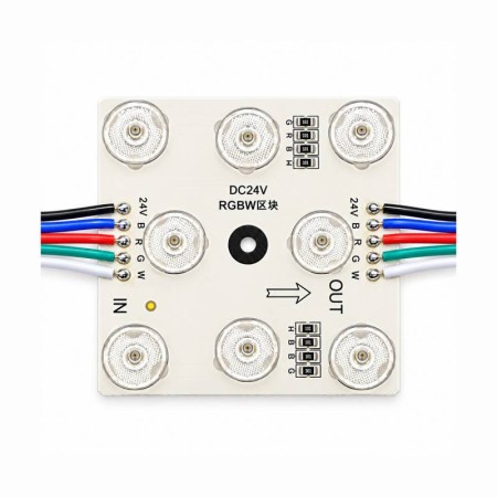 Módulo Led 68x68mm, lente 170°, DC24V, 6W, RGB+6000K, CRI a 90, P20