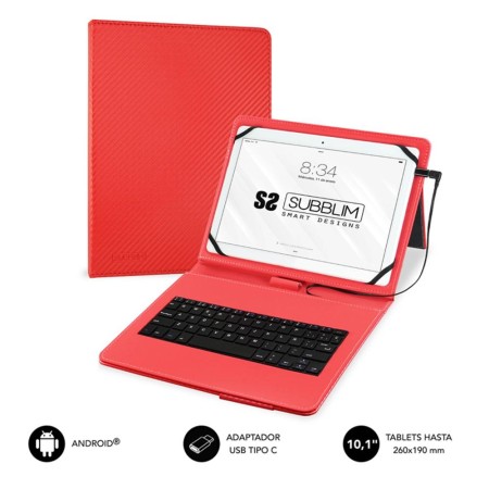 Funda  teclado subblim keytab pro para tablet 10.1 pulgadas rojo