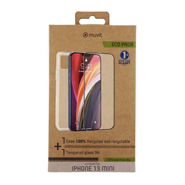 Funda muvit para iphone 13 mini  protector pantalla vidrio templado plano marco negro