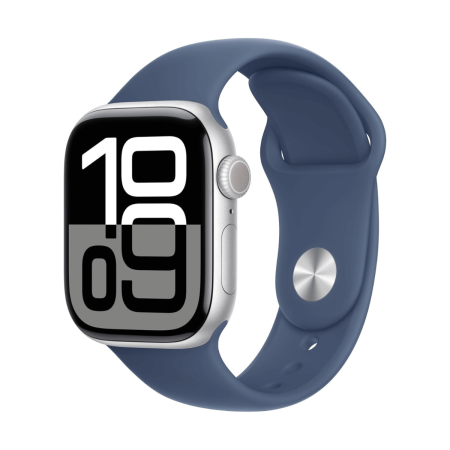 Apple Watch Series 10 GPS + Cellular 42mm Aluminio Plata y Correa Deportiva Azul (Denim) - Talla S/M