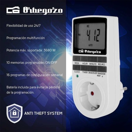 Programador de Enchufe Orbegozo PG 25/ Potencia Máxima 3680W