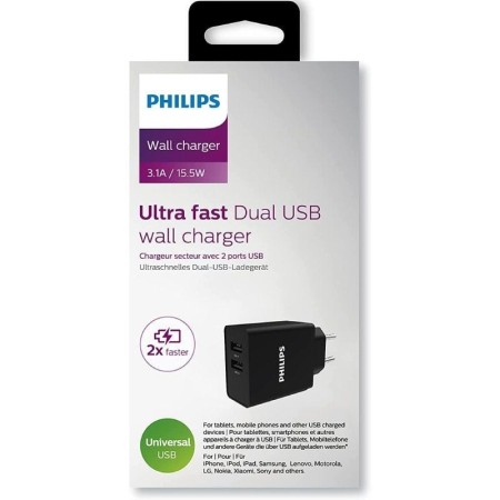 Cargador de Pared Philips DLP2610/ 2xUSB/ 15.5W