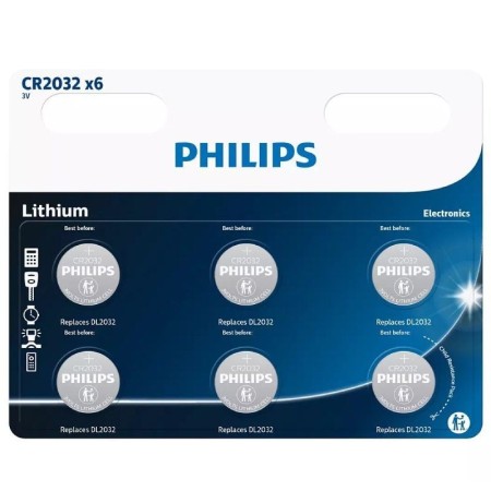 Pack de 6 Pilas de Botón Philips CR2032/ 3V