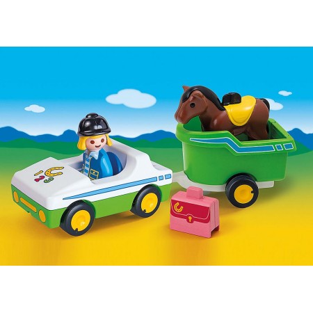 Playmobil 1.2.3 coche con remolque de caballo