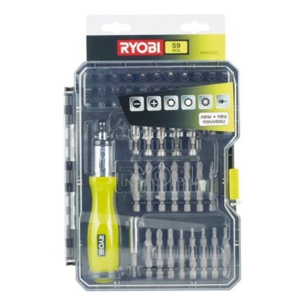 Estuche de 59 Puntas para Atornillar Ryobi RAK59SD / Incluye Destornillador