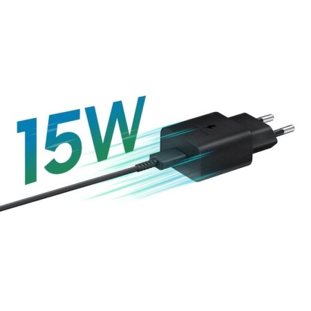 Cargador de Pared Samsung EP-T1510XBEGEU/ 1xUSB Tipo-C + Cable USB Tipo-C/ 15W