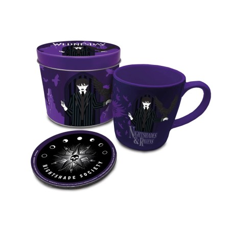 Set de taza posavasos  lata pyramid wednesday addams