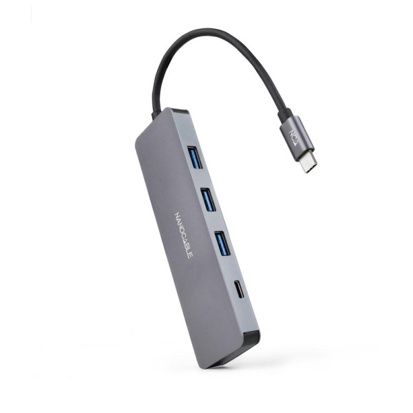 Hub nanocable usb - c a 3xusb3.0 - h  1xusb - c - h aluminio 10 cm - gris