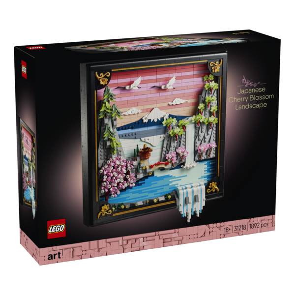 Lego art paisaje japonés con cerezos