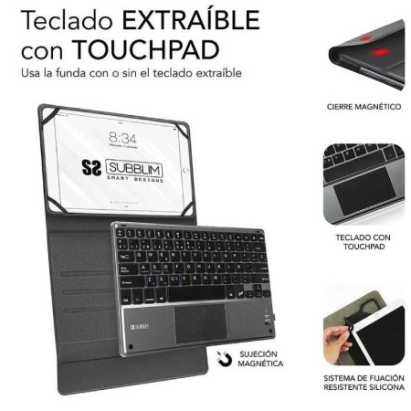 Funda con Teclado Subblim Keytab Pro Bluetooth Touchpad para Tablets de 10.1"-10.8"/ Negra