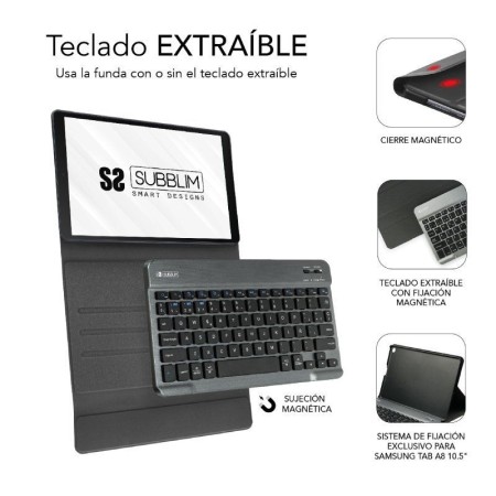 Funda con Teclado Subblim KeyTab Pro BT para Tablets Samsung Galaxy A8 X200/205/ Negra