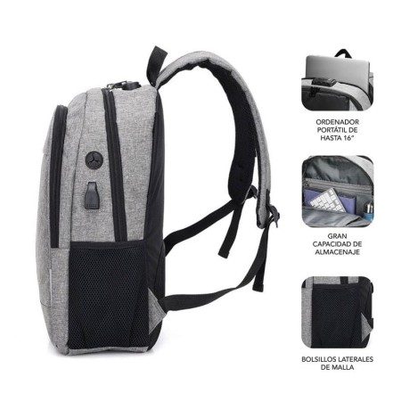 Mochila Subblim Urban Lock para Portátiles hasta 16"/ Puerto USB/ Antirrobo/ Gris