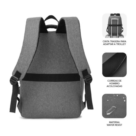 Mochila Subblim City Backpack para Portátiles hasta 15.6"/ Puerto USB/ Gris