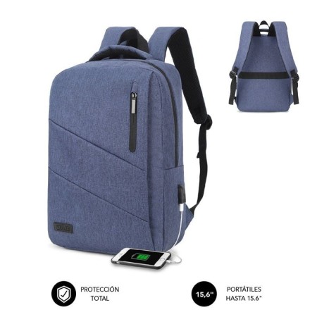 Mochila Subblim City Backpack para Portátiles hasta 15.6"/ Puerto USB/ Azul