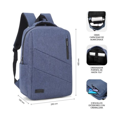 Mochila Subblim City Backpack para Portátiles hasta 15.6"/ Puerto USB/ Azul