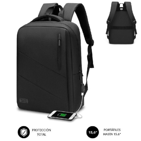 Mochila Subblim City Backpack para Portátiles hasta 15.6"/ Puerto USB/ Negra