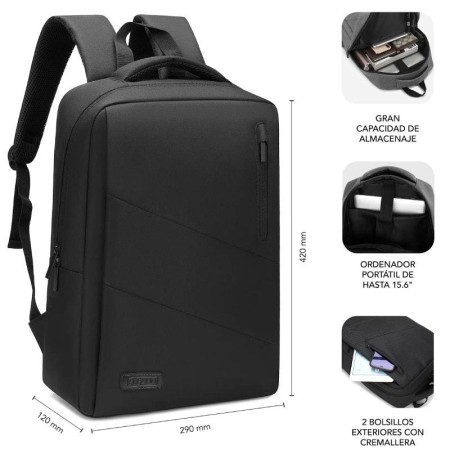 Mochila Subblim City Backpack para Portátiles hasta 15.6"/ Puerto USB/ Negra