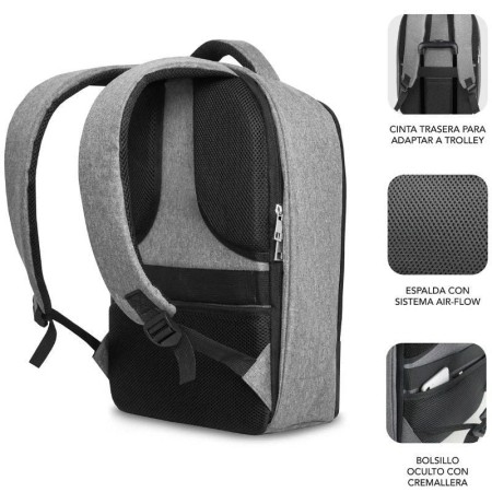 Mochila Subblim Secure V2 AP para Portátiles hasta 15.6"/ Puerto USB/ Antirrobo/ Gris