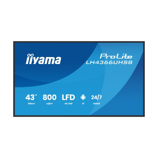 MONITOR IIYAMA 43″ , UHD IPS PANEL, HAZE 1%, 800CD/M, HORIZ Y VERT, SIGNAL FAILOVER, MM 2X 10W, HDMI 2X, DP, USB 2.0 X2, WIFI, L