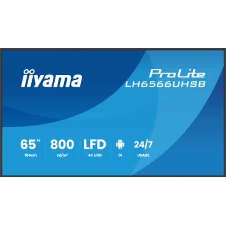 iiyama LH6566UHSB-B1AG pantalla de señalización Pantalla plana para señalización digital 165,1 cm (65″) LCD Wifi 800 cd / m² 4K 
