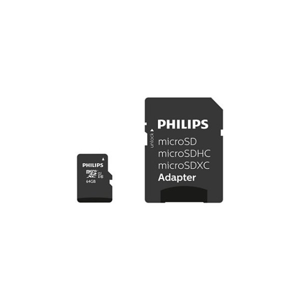 Tarjeta memoria micro sdxc philips 64gb clase 10 + adaptador sd