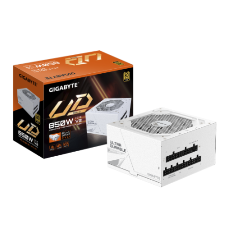 GIGABYTE UD850GM PG5 V2 ICE Fuente de Alimentación – PCIe Gen 5.1, 80 PLUS Gold, Diseño completamente modular, Ventilador de 120