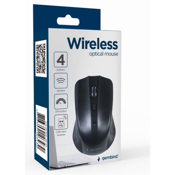 Gembird MUSW-4B-04 ratón Oficina Ambidextro RF inalámbrico Óptico 1600 DPI