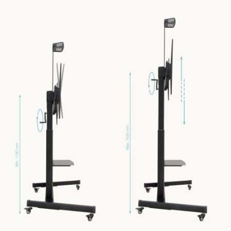 TooQ “AQUILES” Soporte de Suelo con Ruedas con Regulación de Altura para Pantallas 60″-100″, Negro