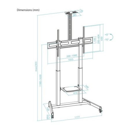 TooQ “AQUILES” Soporte de Suelo con Ruedas con Regulación de Altura para Pantallas 60″-100″, Negro